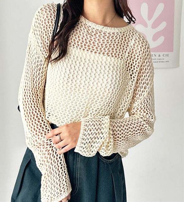 GeeRA（ジーラ）の「透かし編みメッシュニットプルオーバー（ニット・セーター）」｜詳細画像