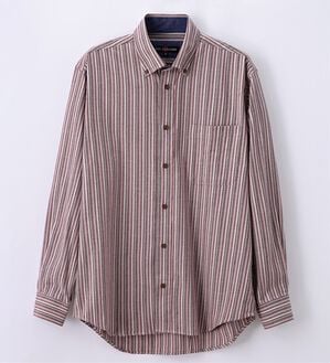 「着心地快適ストレッチネルシャツ（メンズシャツ）」｜ワインストライプ