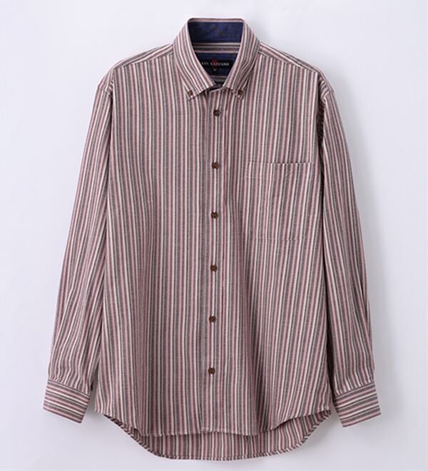 「着心地快適ストレッチネルシャツ（メンズシャツ）」｜ワインストライプ