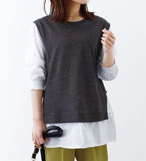 BELLUNA（ベルーナ）の「デニム調シャツフェイクプルオーバー（カットソー）」｜黒系