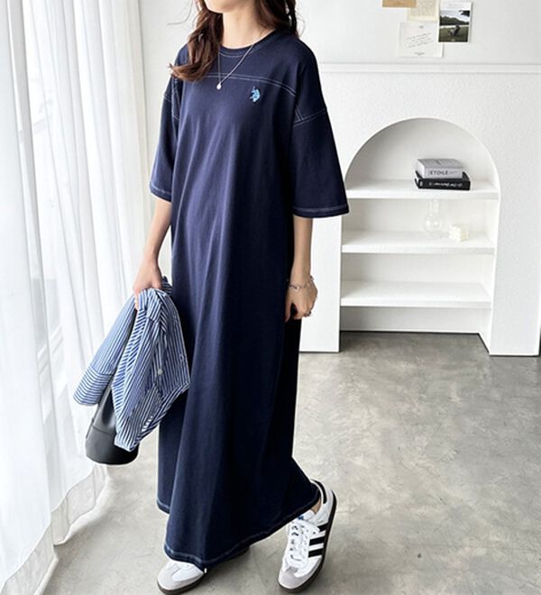 GeeRA（ジーラ）の「【Ｕ．Ｓ．　ＰＯＬＯ　ＡＳＳＮ．】配色ステッチＴシャツワンピース（カットソーワンピース）」｜詳細画像