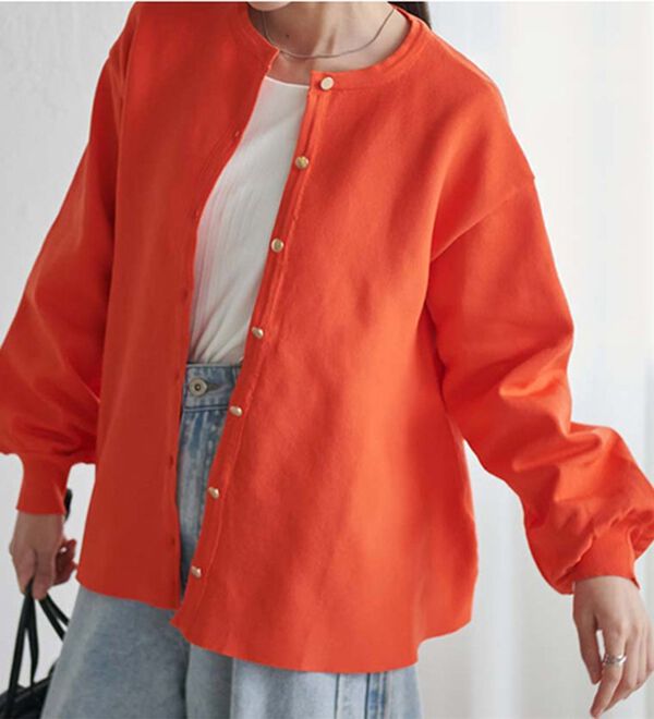 RANAN（ラナン）の「ペプラムチュニックカーデ（ニットカーディガン）」｜オレンジ