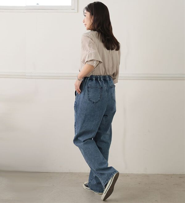 A HAPPY MARILYN（アハッピーマリリン）の「【Ｌ～８Ｌ】＜３丈から選べる＞ストレッチワイドデニム（ワイドパンツ・ガウチョ）」｜詳細画像