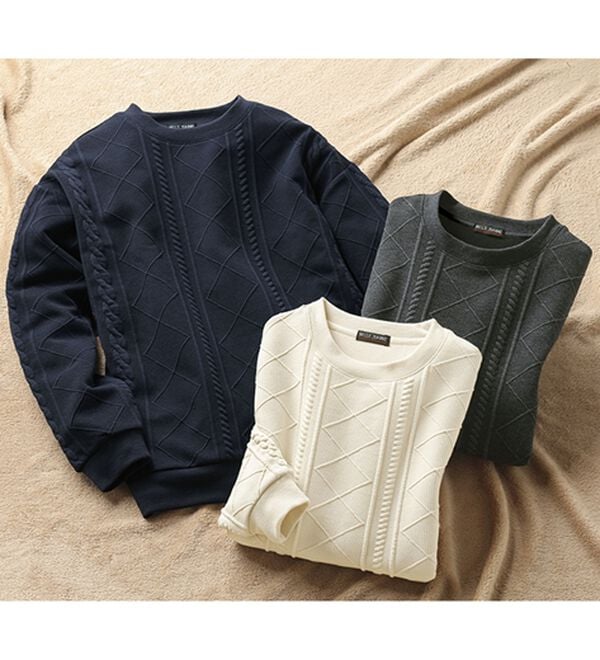 「ケーブル柄ジャカードトレーナー（メンズトレーナー）」｜詳細画像