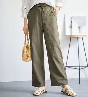 BELLUNA（ベルーナ）の「サラもちライト！快適ドロストワイドパンツ（ワイドパンツ・ガウチョ）」｜オリーブ