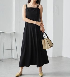 RANAN（ラナン）の「ダブルストラップバックリボンキャミワンピース（その他ワンピース）」｜ブラック