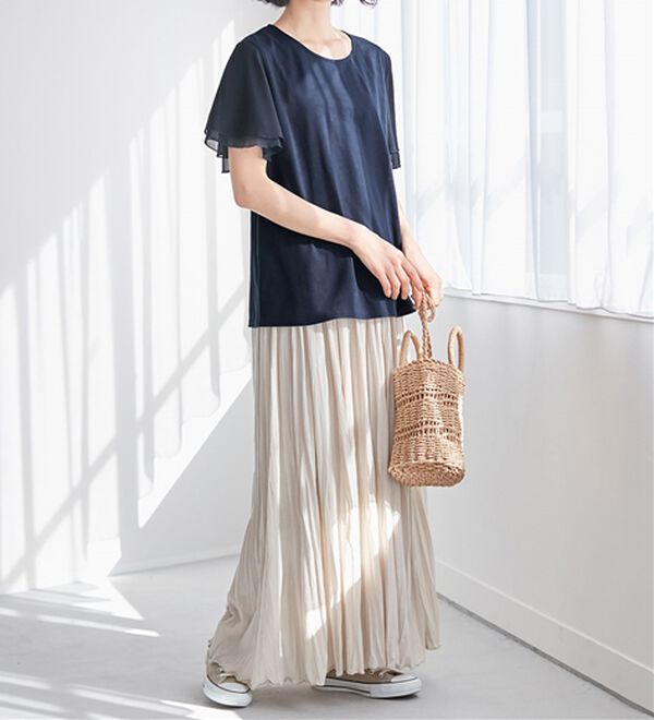 Viola e Viola（ヴィオラ エ ヴィオラ）の「【５つの機能付】袖シフォンゆるＴシャツ（Tシャツ）」｜詳細画像