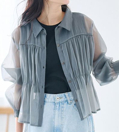 RANAN（ラナン）の「シャーリングシアーショートシャツ（ブラウス）」