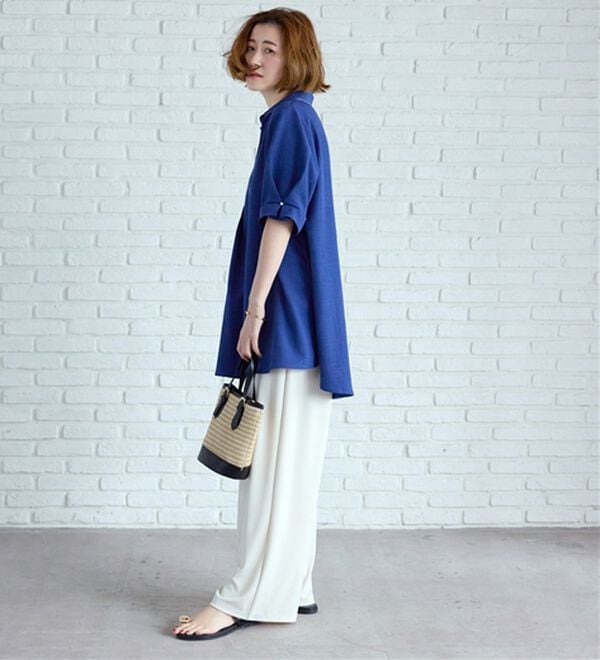 BELLUNA（ベルーナ）の「【接触冷感】麻調素材袖パール付シャツチュニック（チュニック）」｜詳細画像