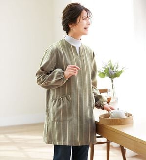 LAVIENNE（ラヴィエンヌ）の「あったか裏フリースかっぽうシャツ（チュニック）」｜モカストライプ