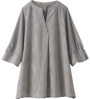 BELLUNA（ベルーナ）の「サッカー素材スキッパーブラウス（ブラウス）」｜ストライプ