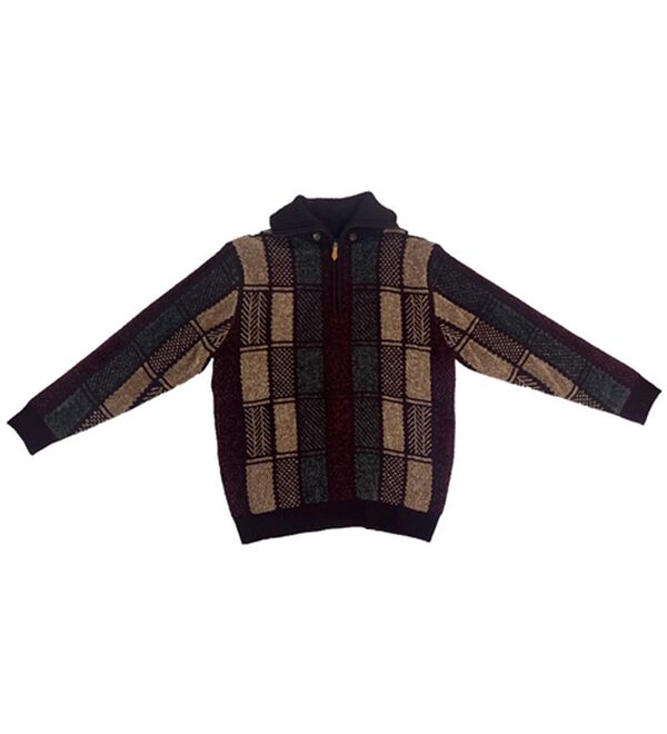 「衿暖かふっくらモールセーター（メンズニット・セーター）」｜ワイン