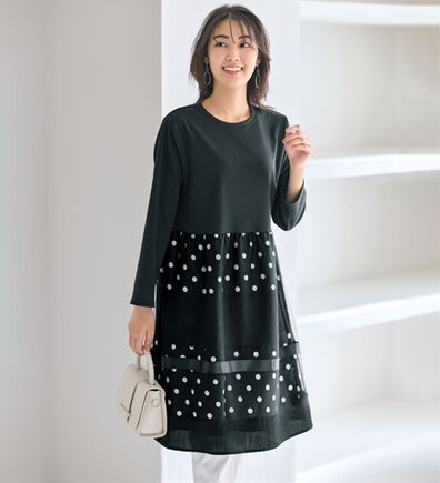 BELLUNA（ベルーナ）の「楽に可愛くチュール重ねドット柄チュニックワンピース（チュニックワンピース）」