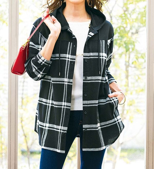 ルフラン（ルフラン）の「【２色組】ずっと活躍！異素材使いシャツパーカー（パーカー）」｜詳細画像