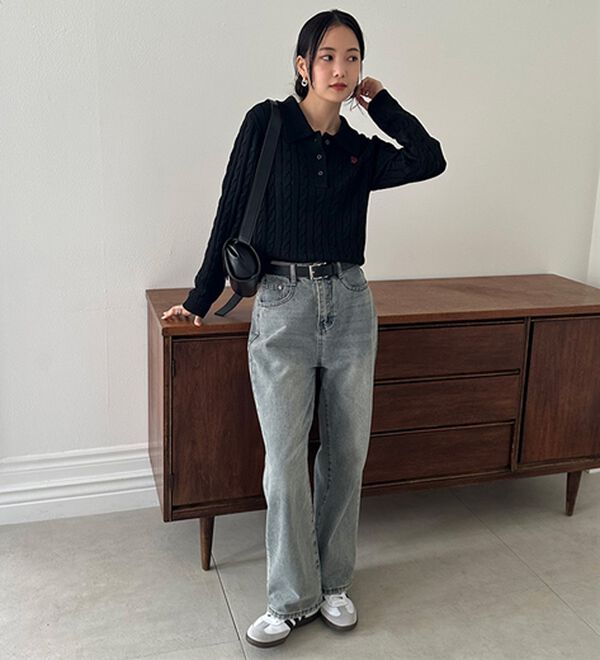 RANAN（ラナン）の「＜Ｕ．Ｓ．Ｐ＞刺繍長袖ケーブルポロニット（ニット・セーター）」｜詳細画像