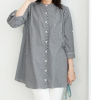 BELLUNA（ベルーナ）の「フランス綾ドレープ使いシャツチュニック（チュニック）」｜ギンガムチェック