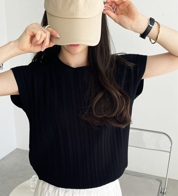 GeeRA（ジーラ）の「プリーツ編フレンチスリーブリブトップス（ニット・セーター）」｜詳細画像