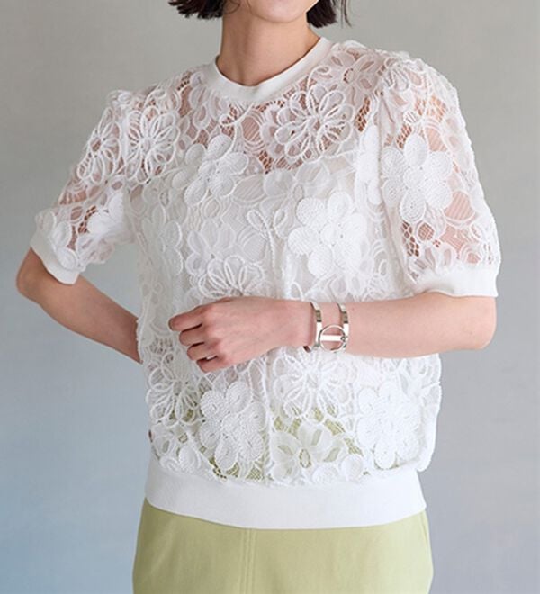 RANAN（ラナン）の「花柄立体レースリブ切替プルオーバー（ブラウス）」｜詳細画像