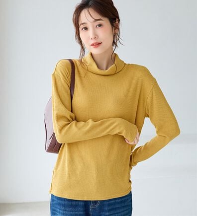 BELLUNA（ベルーナ）の「まるでニット！サラッと軽いリブハイネックプルオーバー（カットソー）」