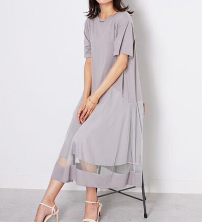 BELLUNA（ベルーナ）の「【Ｌａｇｒｉｌｕａ】裾チュール切替ロング丈ワンピース（カットソーワンピース）」