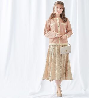 alotta（アロッタ）の「配色デザインニットカーディガン（ニットカーディガン）」｜ピンク系