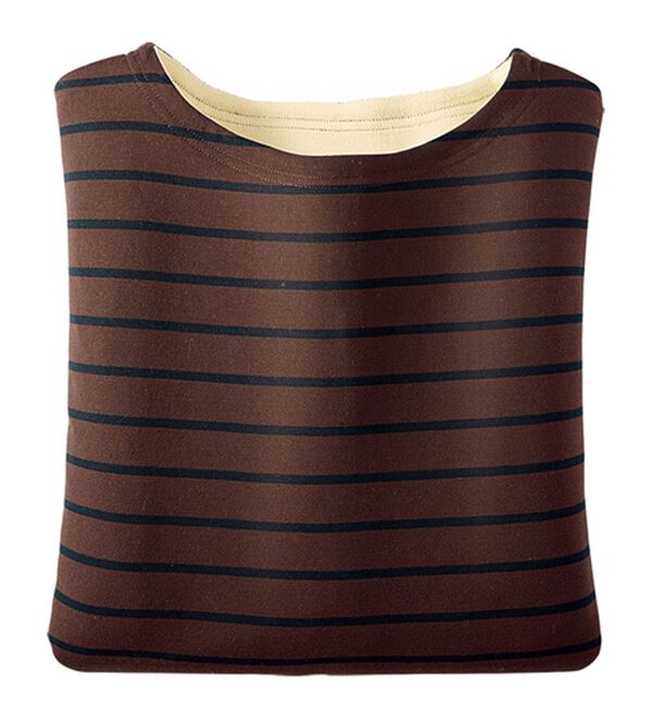 BELLUNA（ベルーナ）の「裏フリース配色プルオーバー（カットソー）」｜ボーダー(ブラウン／黒)