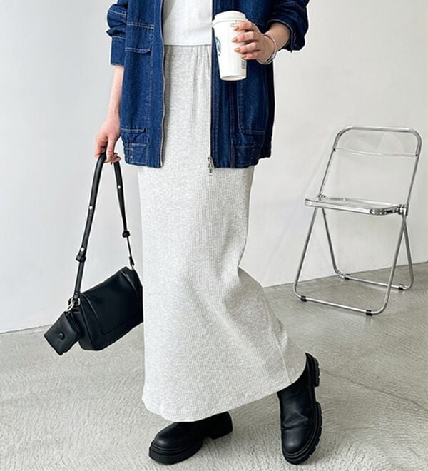 GeeRA（ジーラ）の「【着回し力◎】楽ちんすっきり見え！リブロングスカート（ロングスカート）」｜詳細画像