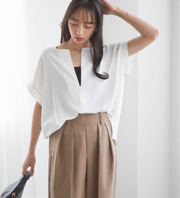 RANAN（ラナン）の「【汗シミ防止】ひんやり&防シワ前後2WAYハーフジップブラウス（ブラウス）」｜詳細画像