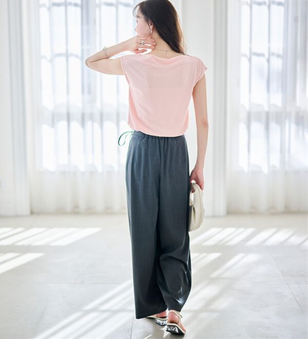 RANAN（ラナン）の「【ひんやり・ＵＶ】タックドレープフレンチスリーブカットソー（Tシャツ）」｜詳細画像