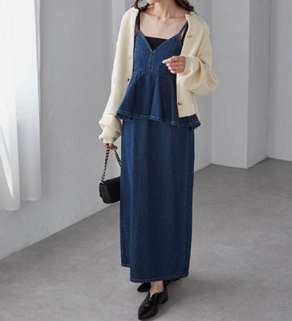 RANAN（ラナン）の「デニムペプラムキャミワンピース（ロングワンピース）」｜詳細画像
