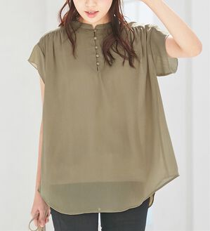 alotta（アロッタ）の「楊柳素材クルミボタンチュニックブラウス（チュニック）」｜詳細画像