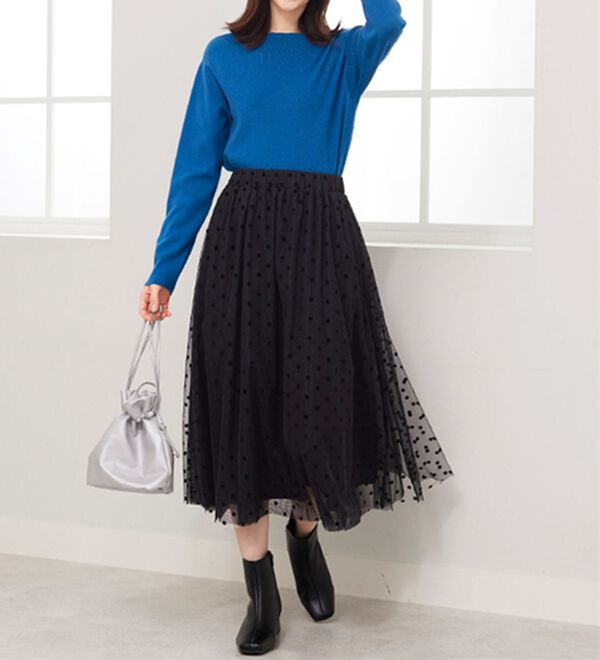BELLUNA（ベルーナ）の「ドットフロッキーチュール重ねスカート（ロングスカート）」｜詳細画像