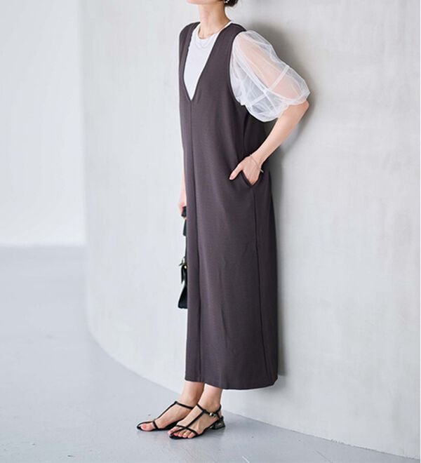 RANAN（ラナン）の「【ひんやり】チュールレイヤードパフスリーブTシャツ（カットソー）」｜詳細画像