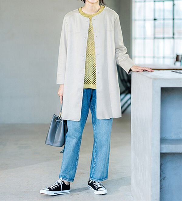 BELLUNA（ベルーナ）の「スエード調ノーカラーロング丈ジャケット（ノーカラージャケット）」｜詳細画像