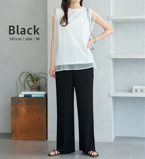 GeeRA（ジーラ）の「セルフカットセミワイドプリーツパンツ（フルレングスパンツ）」｜詳細画像