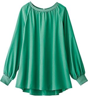 BELLUNA（ベルーナ）の「リブ切替デザインプリントブラウス（ブラウス）」｜エメラルドグリーン