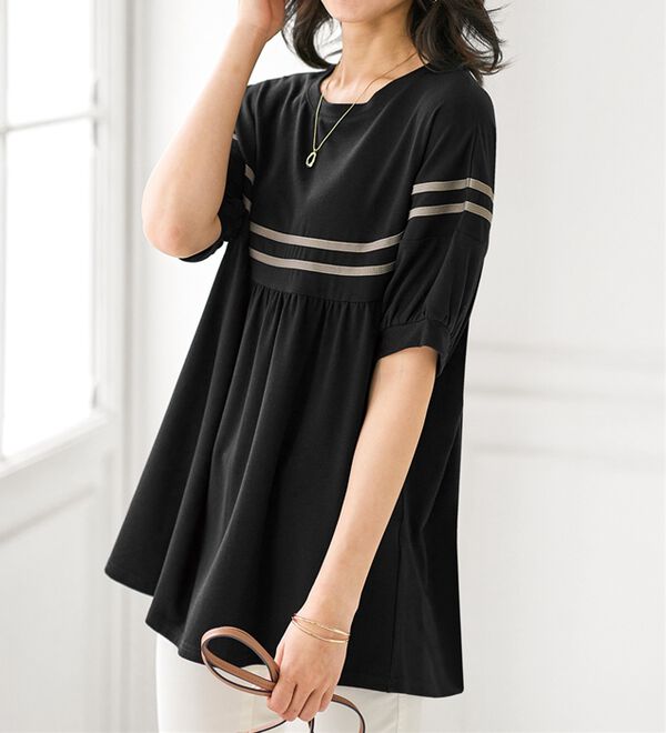 BELLUNA（ベルーナ）の「【Ｌａｇｒｉｌｕａ】配色ライン使いカットソーチュニック（チュニック）」｜詳細画像