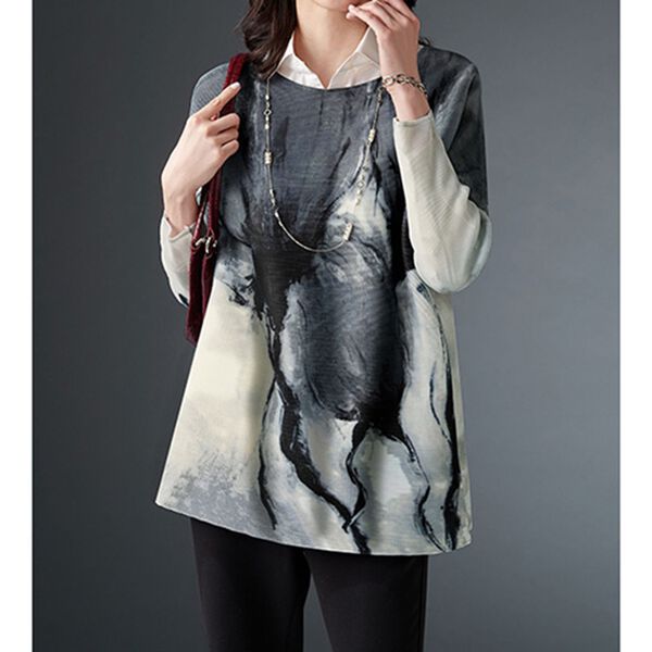 BELLUNA（ベルーナ）の「ぼかし調パネルプリントプリーツブラウス（ブラウス）」｜詳細画像