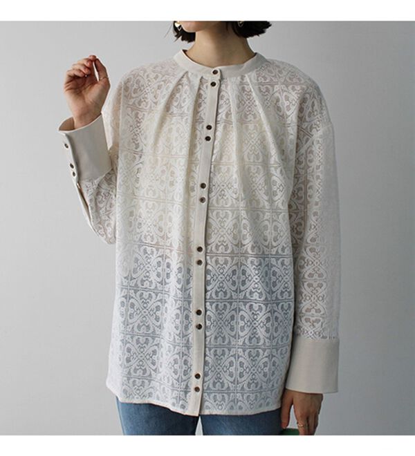 前後2WAYブロック柄レースシャツ - ベルーナ【公式】