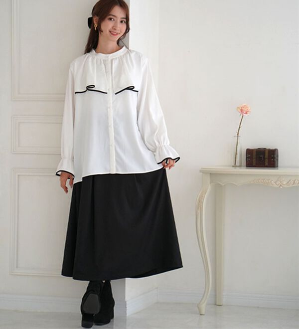 「【Ｌ～６Ｌ】【ＭａｒｉｌｙｎＳｗｅｅｔ】体型別フェミニン パイピングフリルブラウス（ブラウス）」｜詳細画像