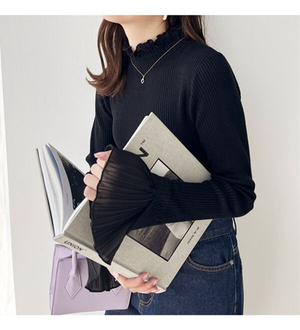 GeeRA（ジーラ）の「プリーツ付ハイネックリブニットトップス（ニット・セーター）」｜詳細画像