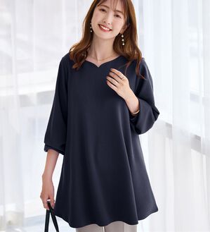 alotta（アロッタ）の「シワになりにくい！柔らかエンボス素材フレアーロングチュニックＴシャツ（チュニック）」｜詳細画像