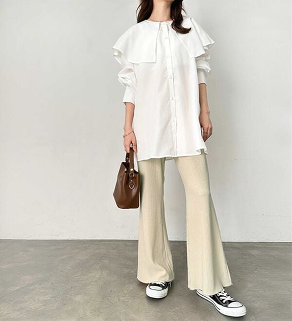 GeeRA（ジーラ）の「セルフカット美脚魅せセミフレアパンツ（フルレングスパンツ）」｜詳細画像