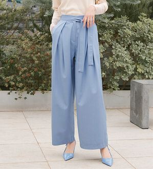 RANAN（ラナン）の「リボンデザインボックスタックワイドパンツ（ワイドパンツ・ガウチョ）」｜ブルー