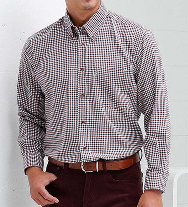 「＜バイロフト（Ｒ）＞カシミヤタッチネルシャツ（メンズシャツ）」｜ネイビー&times;ブラウン