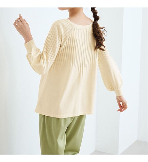 RANAN（ラナン）の「洗える！もちもちボリューム袖キーネックニット（チュニック）」｜詳細画像