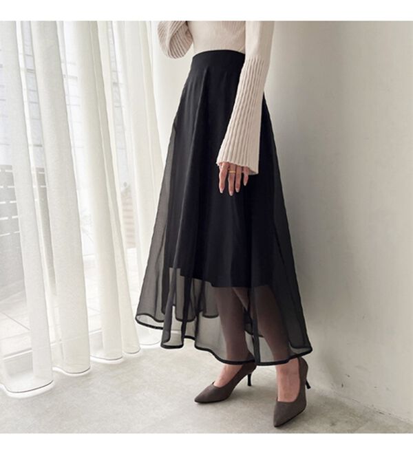 GeeRA（ジーラ）の「シアーデザインフレアーロングスカート（ロングスカート）」｜詳細画像