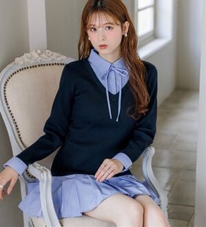 alotta（アロッタ）の「【Corie】シャツドッキングプリーツワンピース（ドッキングワンピース）」｜ネイビー系