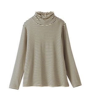 BELLUNA（ベルーナ）の「なめらか素材ハイネックボーダープルオーバー（カットソー）」｜アイボリー&times;黒