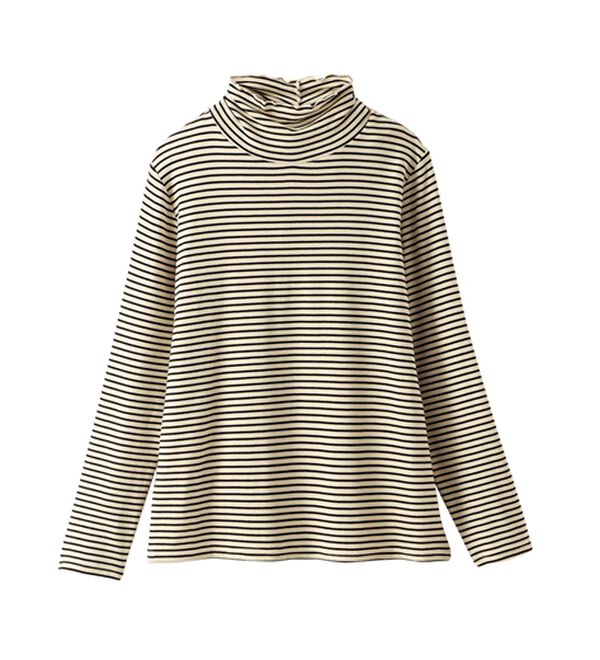 BELLUNA（ベルーナ）の「なめらか素材ハイネックボーダープルオーバー（カットソー）」｜アイボリー&times;黒